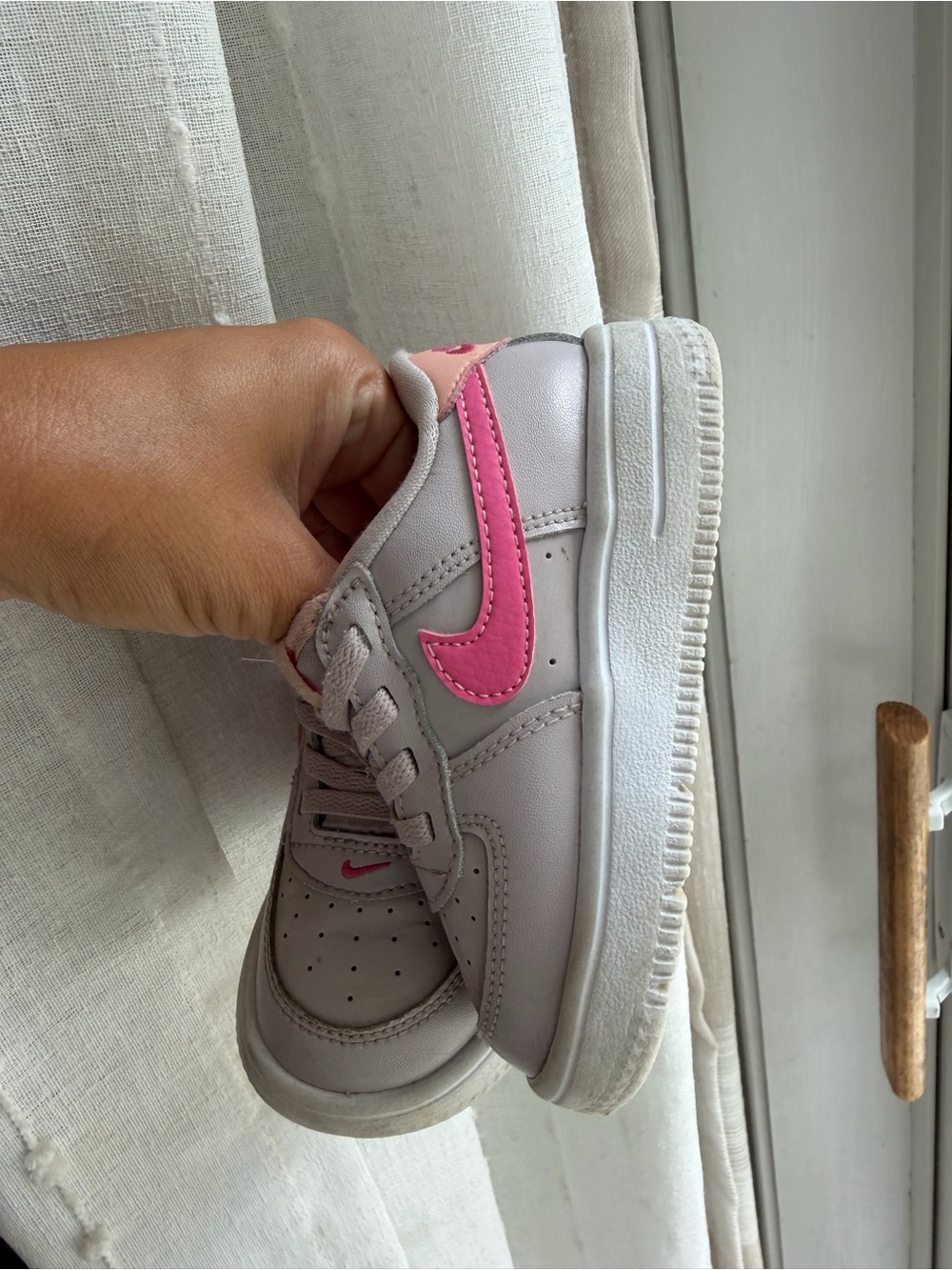 Nike Kids Sneakers Gray with Pink Swoosh